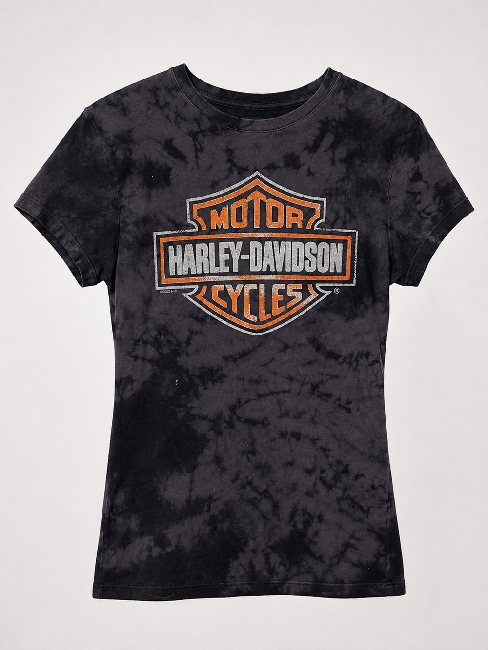 Harley-Davidson Black Tie-Dye Tee with Orange & White Logo